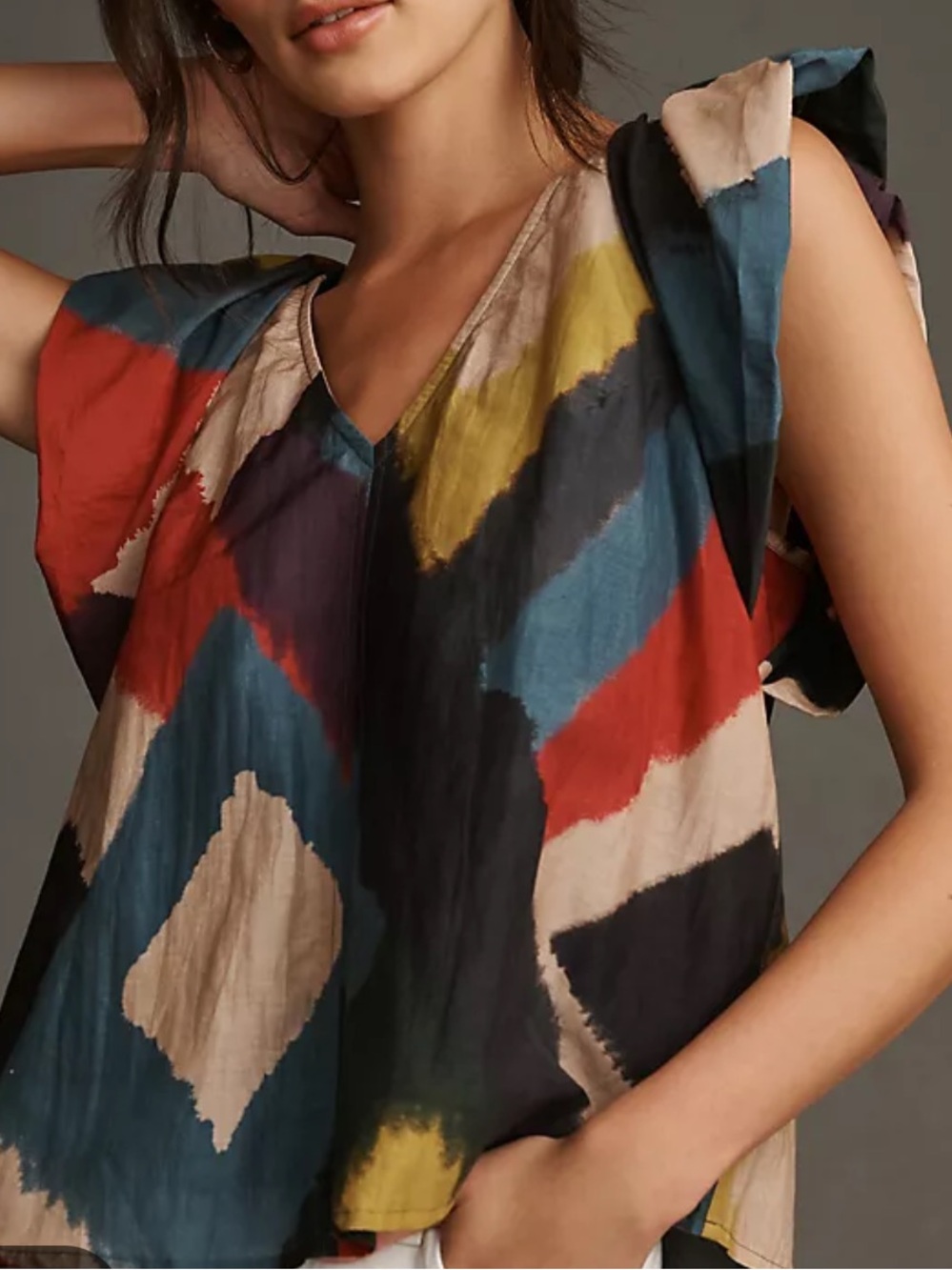 Anthropologie Velvet Flutter Sleeve Colorful Blouse